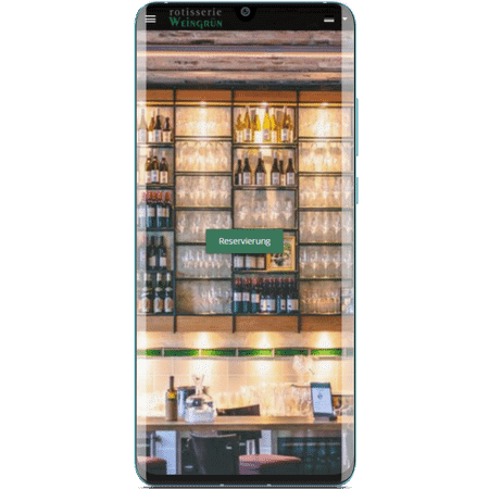 Un bar à vin avec de nombreuses bouteilles de vin différentes sur une étagère représentée sur un smartphone